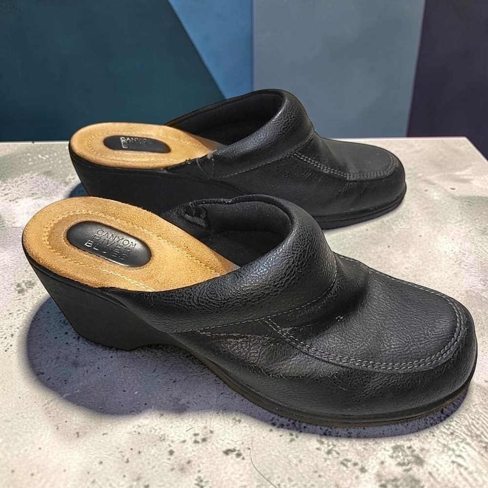VTG Canyon River Blues Dara Mules Clogs 9M Women Black Wedge Slip On Y2K 90s